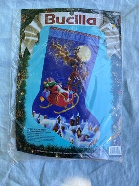 NWT Vintage Bucilla 60708 To All A Good Night 18" needlepoint stocking kit